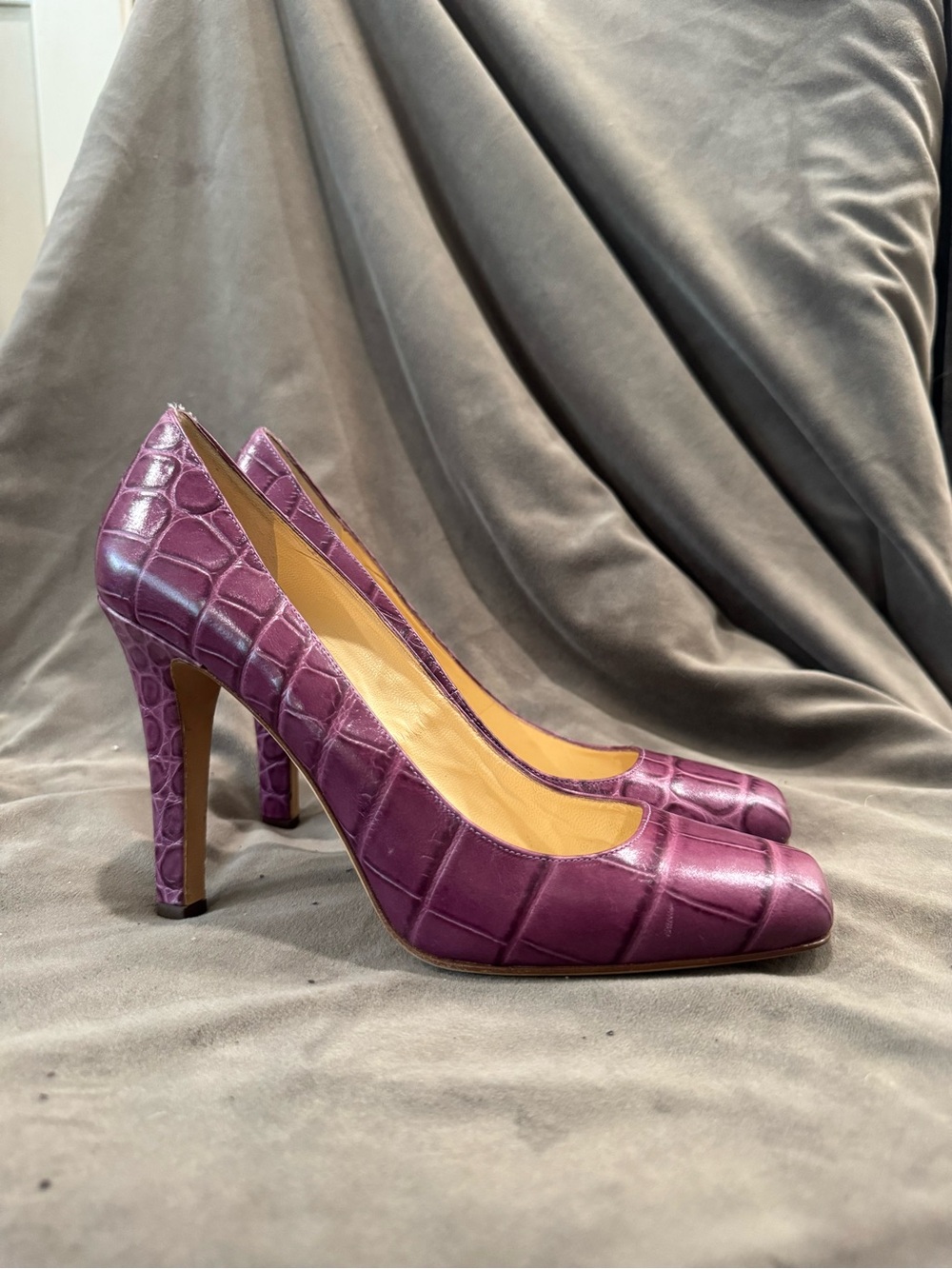 Kate Spade Purple Croc-Embossed Leather High Heel Pumps